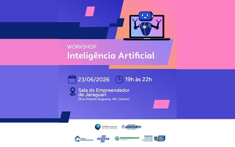Workshop de Inteligência Artificial será realizado em Jaraguari para incentivar inovação e empreendedorismo