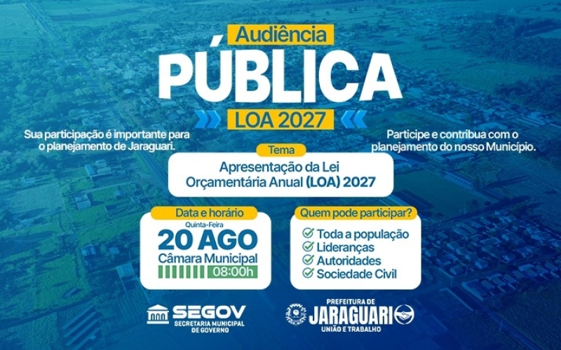 Prefeitura de Jaraguari promove Audiência Pública para apresentação da LOA 2027